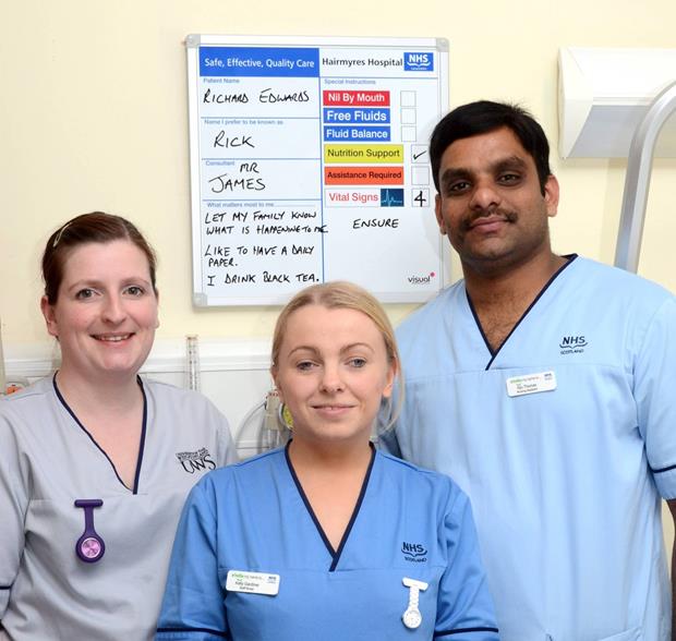 Staff with patient bedside boards