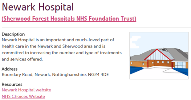 Newark Hospital service page