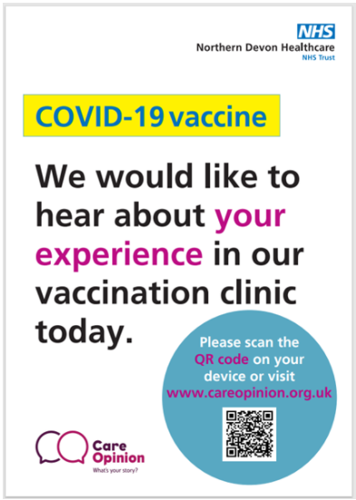 Poster asking for feedback about Covid vaccines