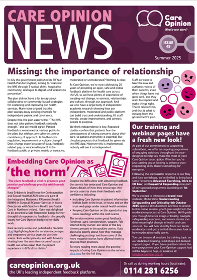 Care opinion Summer Newsletter 2025