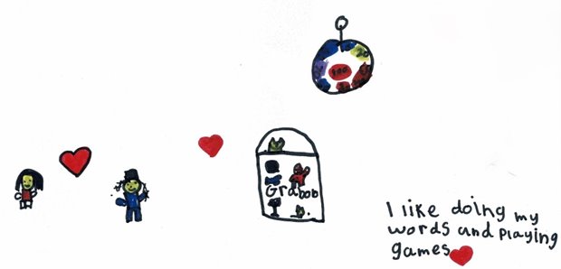Image scan of leaflet depicts drawing made by young patient Image scan of leaflet depicts drawing made by young patient